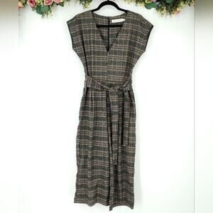 bishop + young Wide Leg Belted Plaid Jumpsuit Small